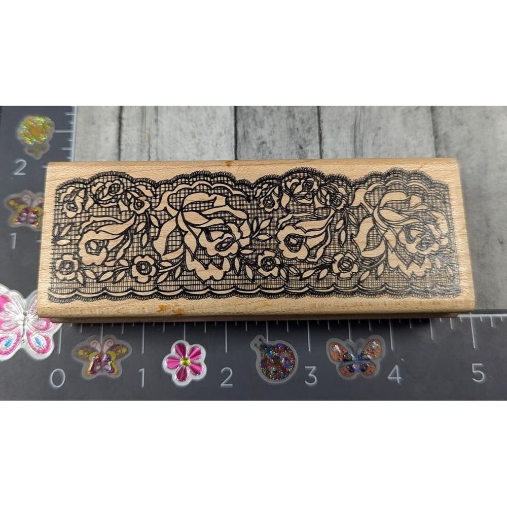 Rubber Stampede Etched Floral Border Lace Rubber Stamp Wood #K82